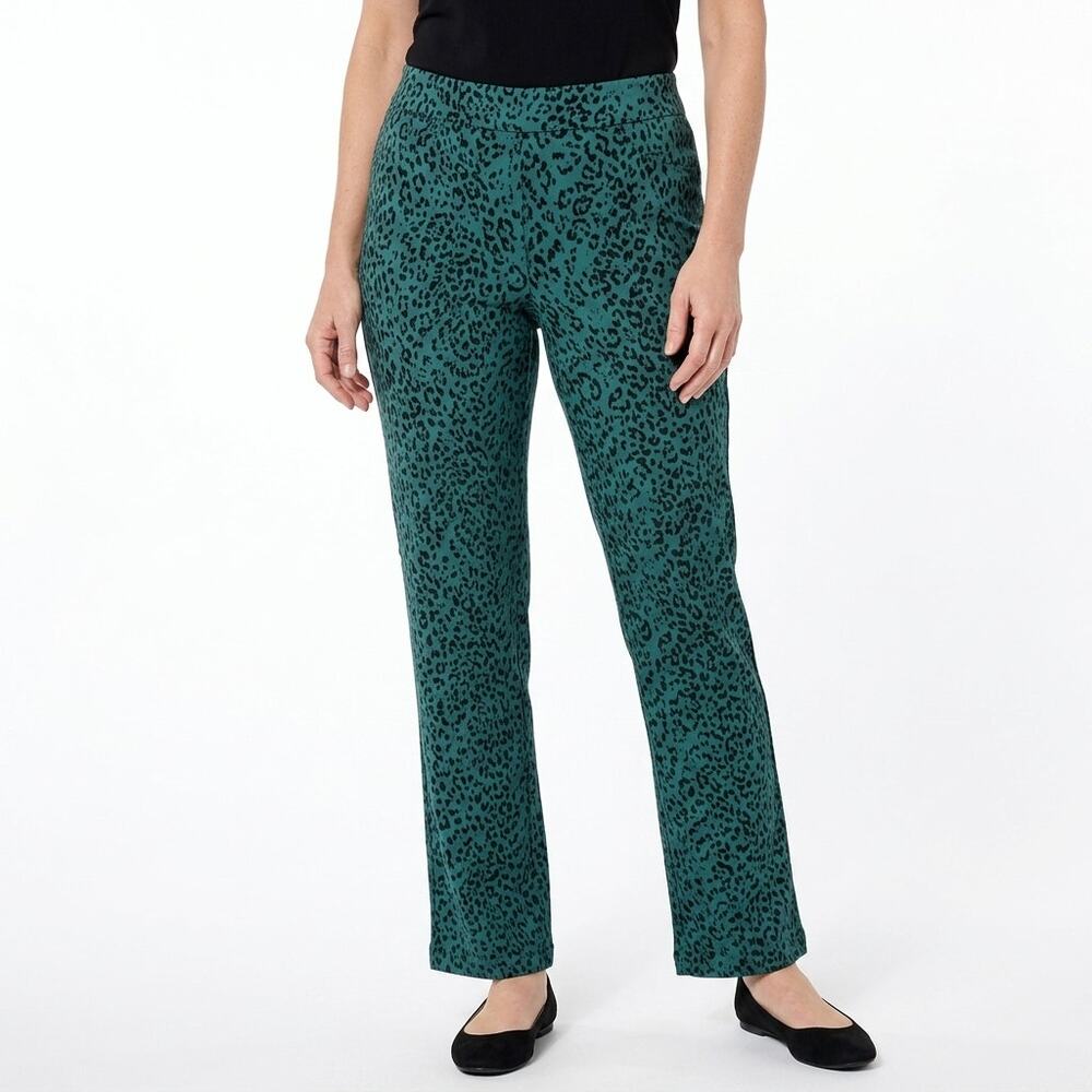 NWT DG2 Diane Gilman Green Animal Print Stretch Pants Women Size L